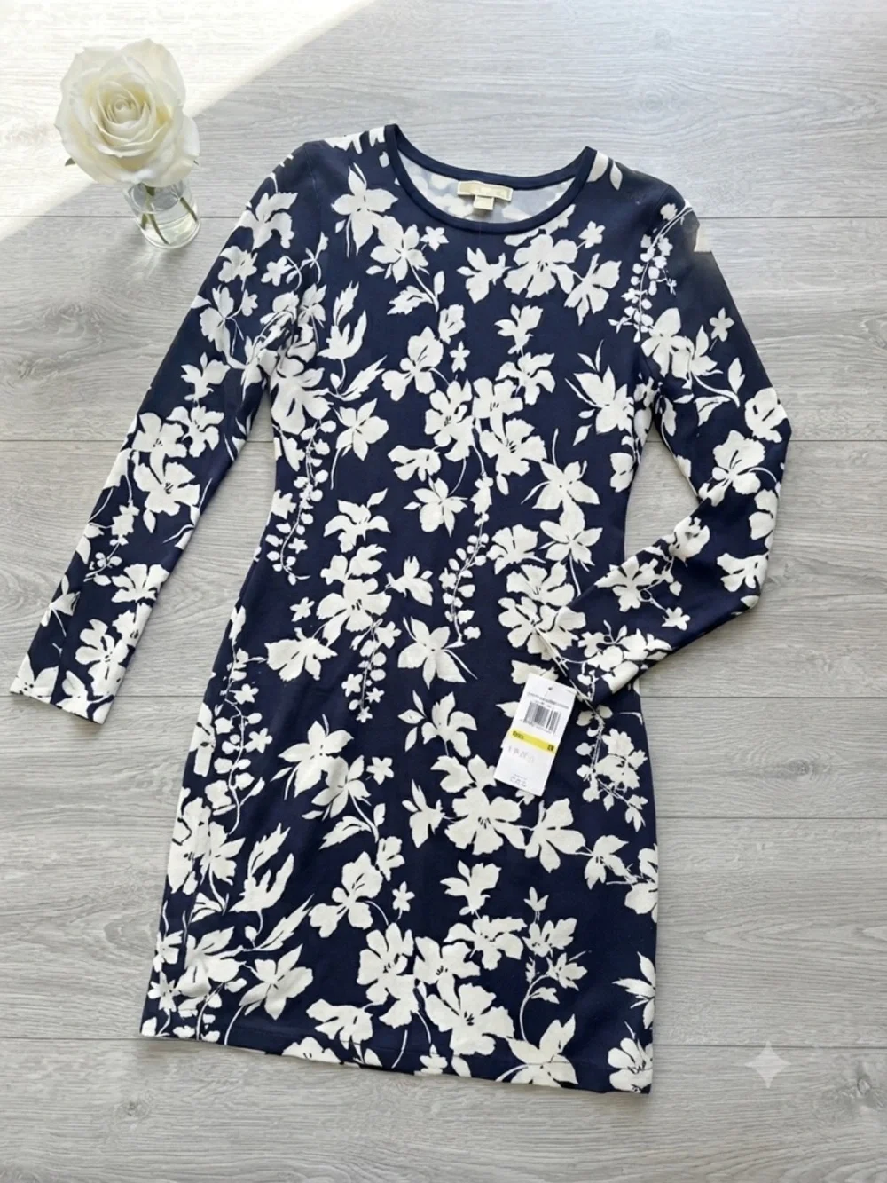 MICHAEL Michael Kors Navy White Floral Long Sleeve Sheath Dress M NWT